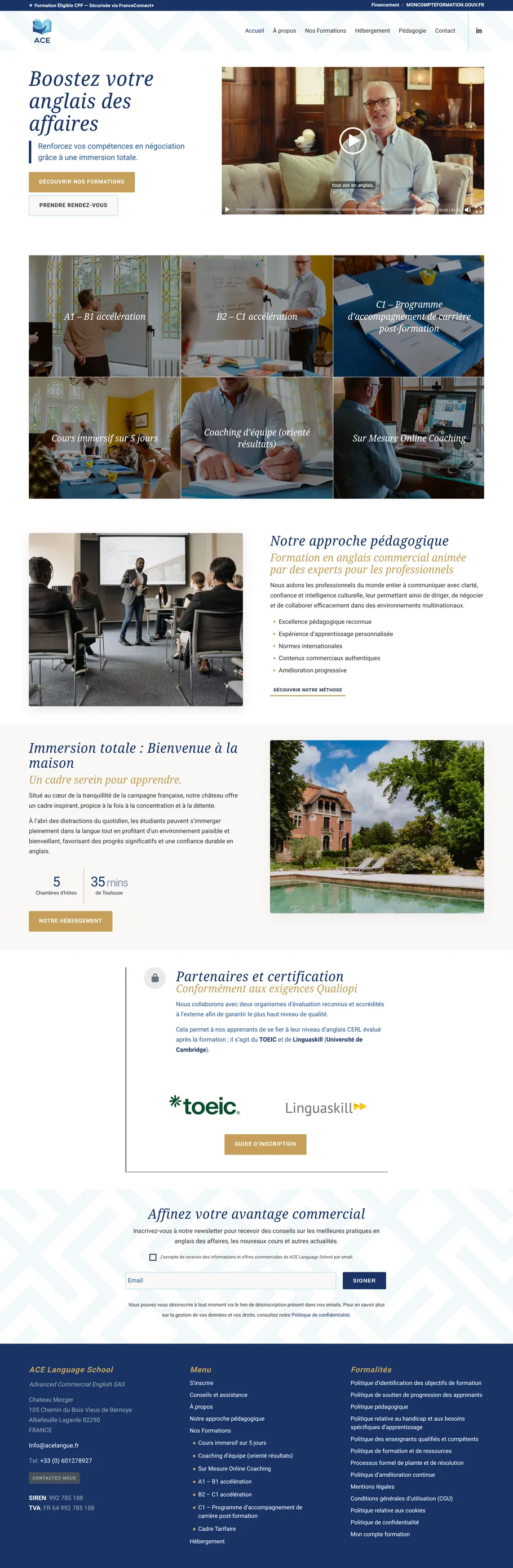 ACE Language School web design by Joe Lovell
